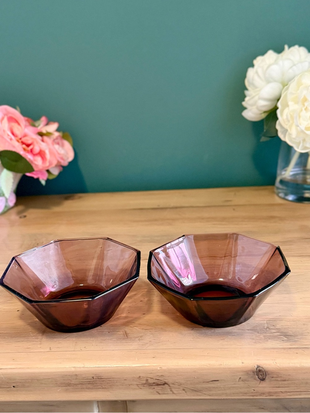 2 Hazel Atlas Moroccan Amethyst Purple Octagonal Dessert Berry Bowls